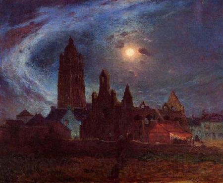 unknow artist The Bourg-de-Batz Church under the Moon France oil painting art
